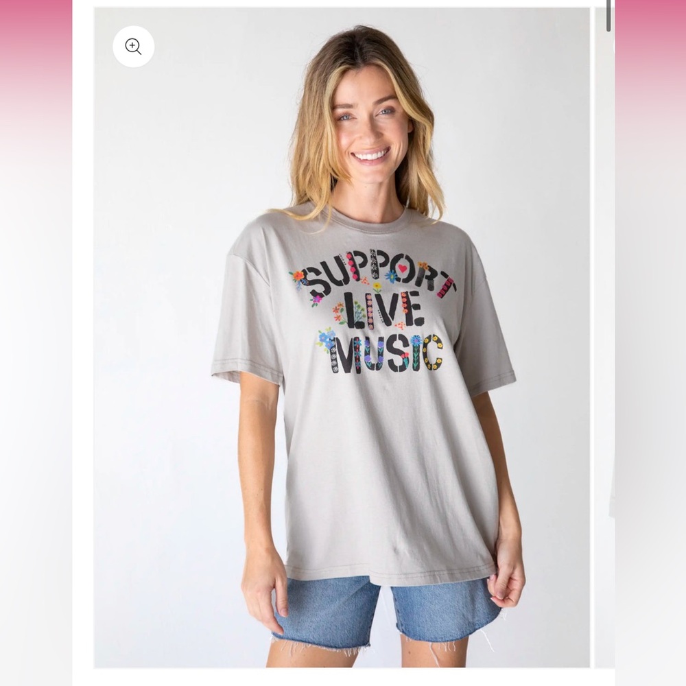 NATURAL LIFE BOYFRIEND Gray T-Shirt with Multicolored Music Design - Picture 3 of 5